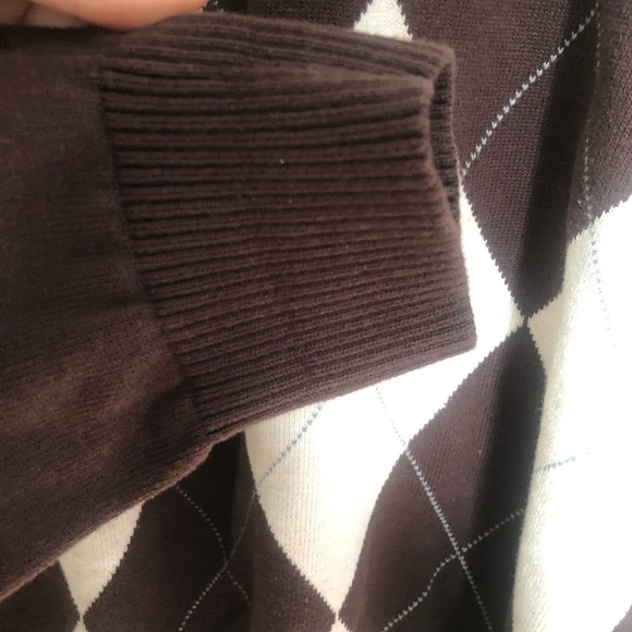 Tommy Hilfiger Brown and Cream Argyle Cotton V-Neck Pullover Sweater Large - Picture 6 of 7